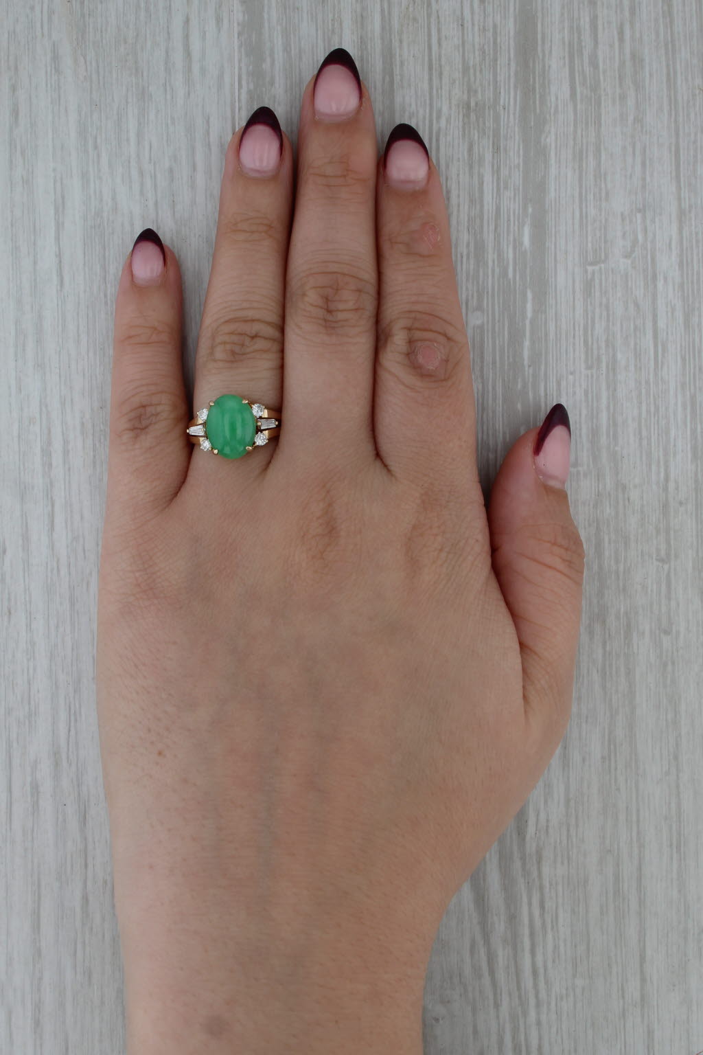 Green Jadeite Jade Cabochon 0.20ctw Diamond Ring 18k Yellow Gold Size 6.75