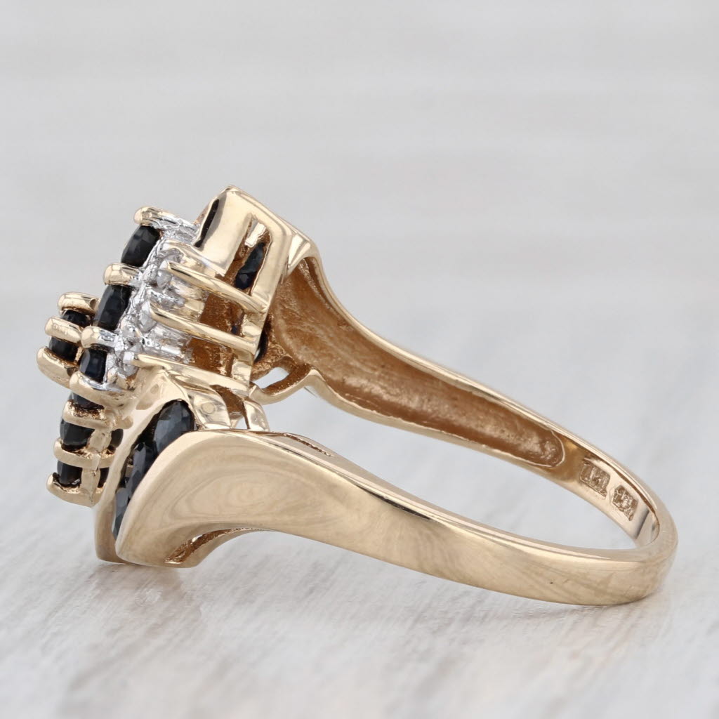 1.03ctw Blue Sapphire Diamond Cluster Ring 10k Yellow Gold Size 7 Bypass