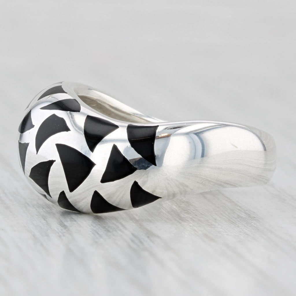 Light Gray Black Resin Mosaic Domed Silver Ring Sterling Size 8-8.25 Statement