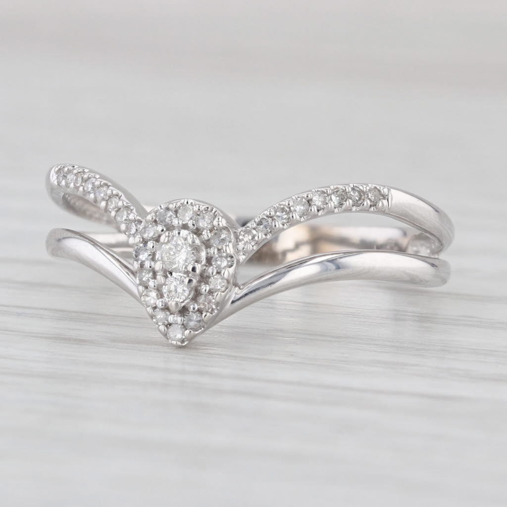 0.16ctw Diamond Halo Teardrop Contoured Ring 10k White Gold Size 8.75