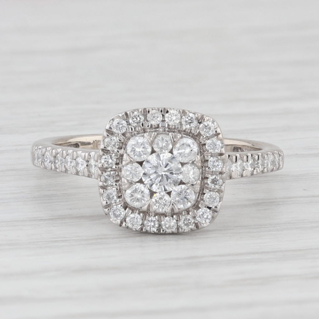 Light Gray 0.50ctw Diamond Cluster Halo Engagement Ring 10k White Gold Size 5.5