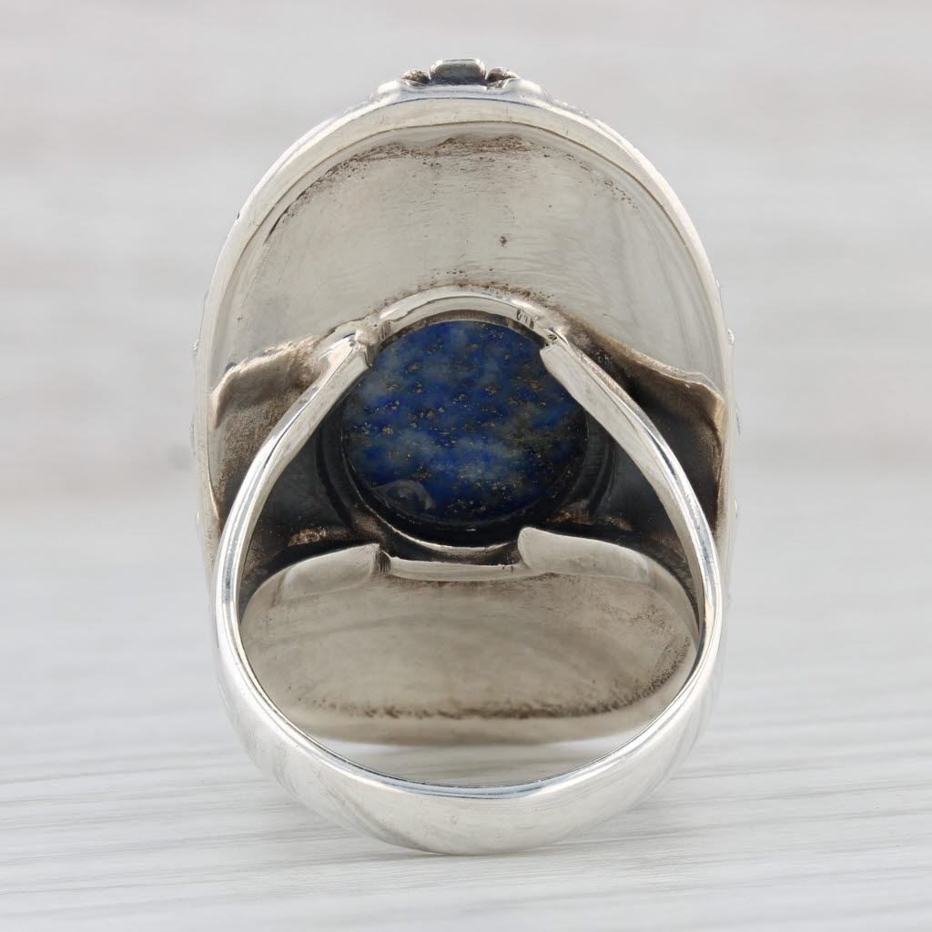 Gray Southwestern Lapis Lazuli Floral Statement Ring Sterling Silver Sz 8.25 Vintage