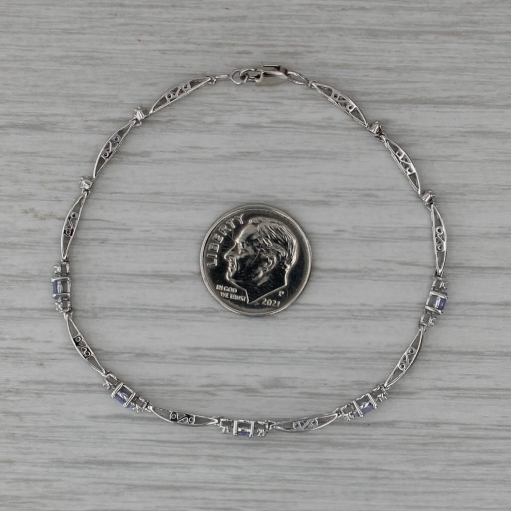 0.55ctw Tanzanite Diamond Tennis Bracelet 7" 3mm 10k White Gold