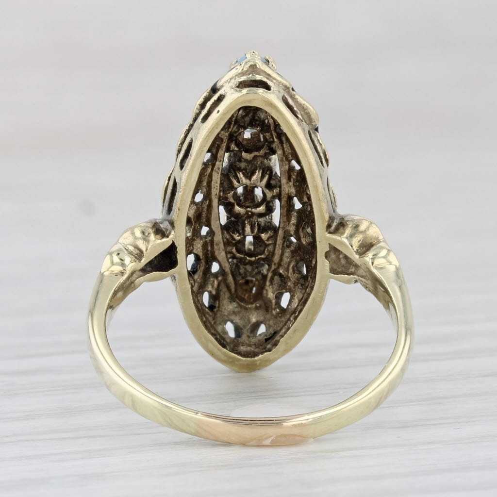 Light Gray Vintage Blue Opal Ring 13k Yellow Gold Size 9 Marquise Shape Round Cabochons