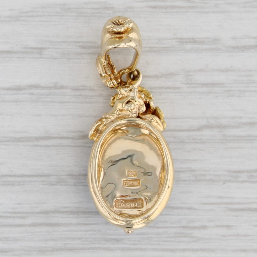 Gray Vintage Lapis Lazuli Floral Pendant 14k Yellow Gold Blue Oval Cabochon