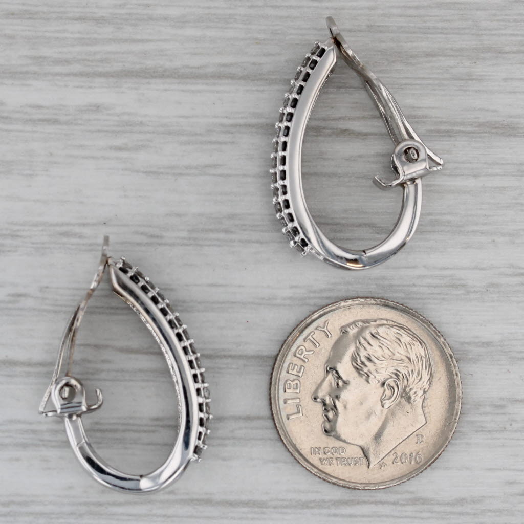 Dark Gray 0.66ctw Black White Dimond Drop Earrings 14k White Gold Clip On Earrings