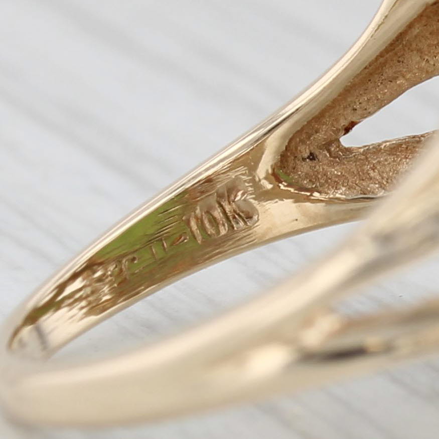 Light Gray Green Nephrite Jade Floral Ring 10k Yellow Gold Size 8.25 Oval Solitaire