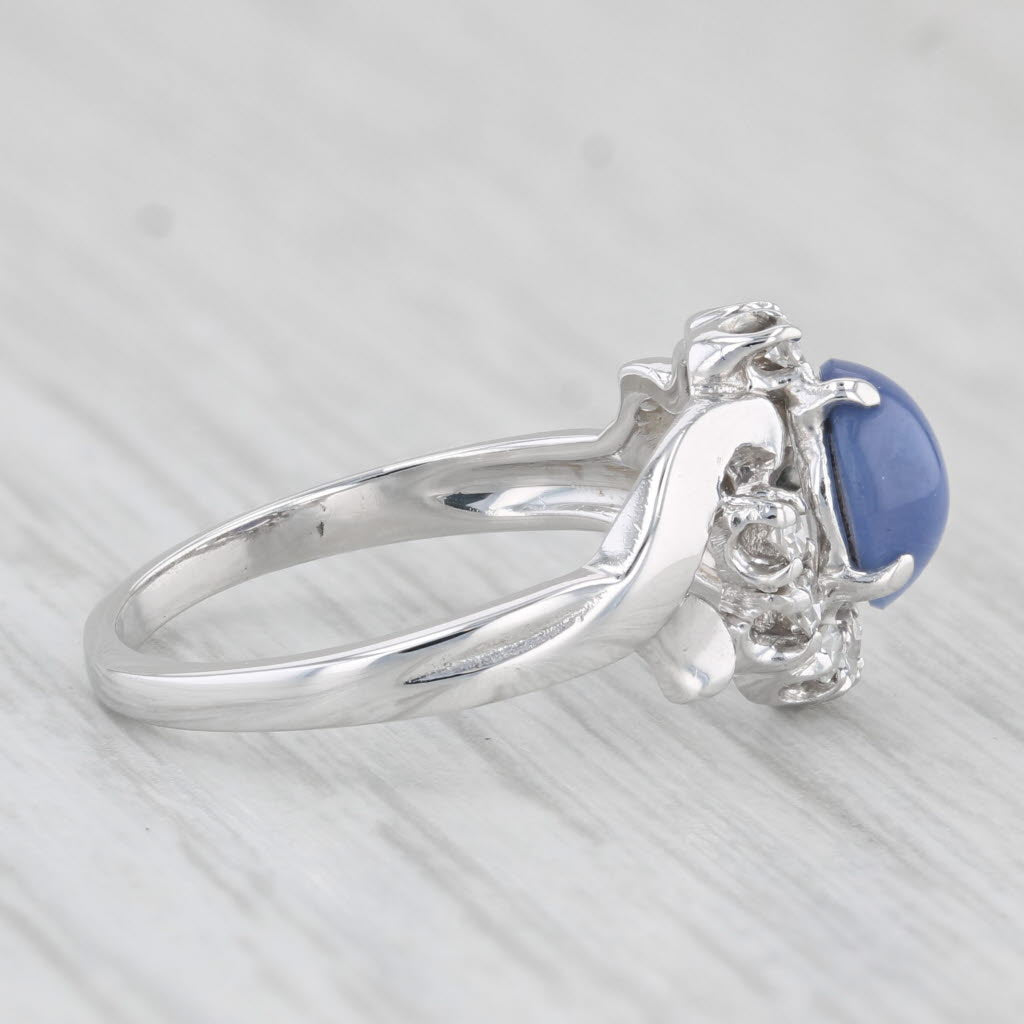 Light Gray Lab Created Star Sapphire Diamond Ring 14k White Gold Size 6.25