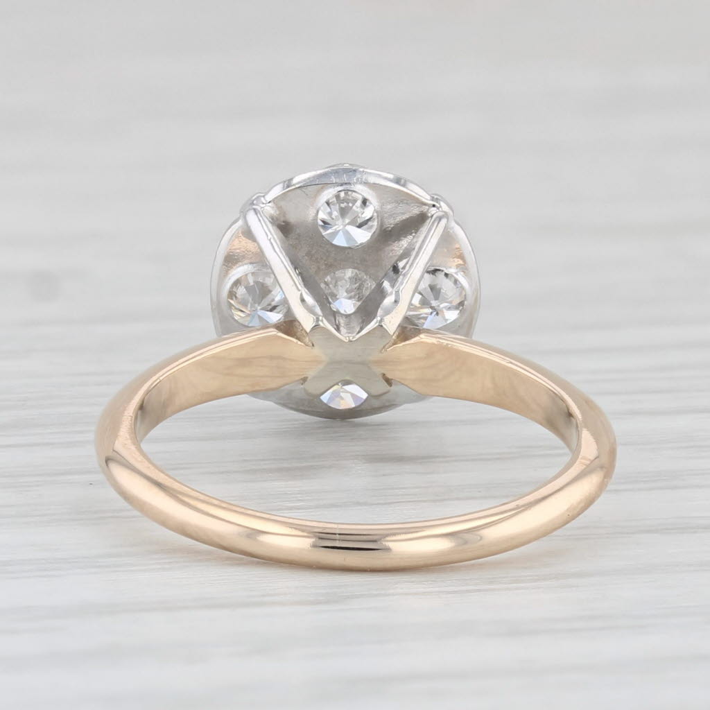 Light Gray Vintage 0.96ctw Diamond Engagement Ring 14k Gold Size 5 Round Brilliant Cluster