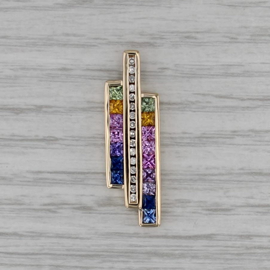 1.75ctw Multicolor Sapphire Diamond Pendant 14k Yellow Gold Floating Drop