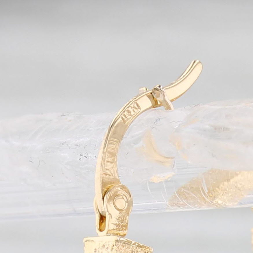 Light Gray Shimmering Brushed Hoop Earrings 14k Yellow Gold Round Hoops Snap Top