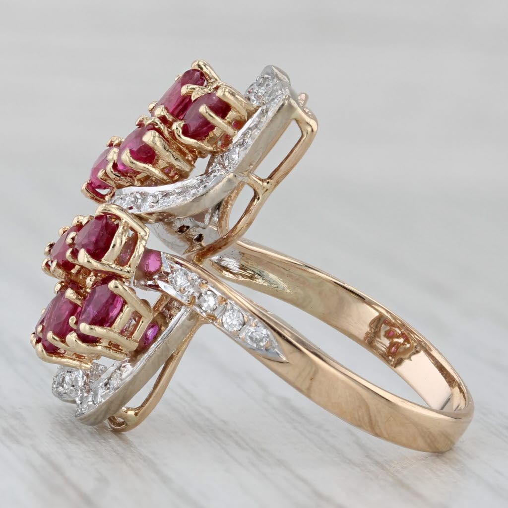 Gray 2.40ctw Ruby Cluster Diamond Bypass Ring 14k Yellow Gold Size 7.25 Cocktail