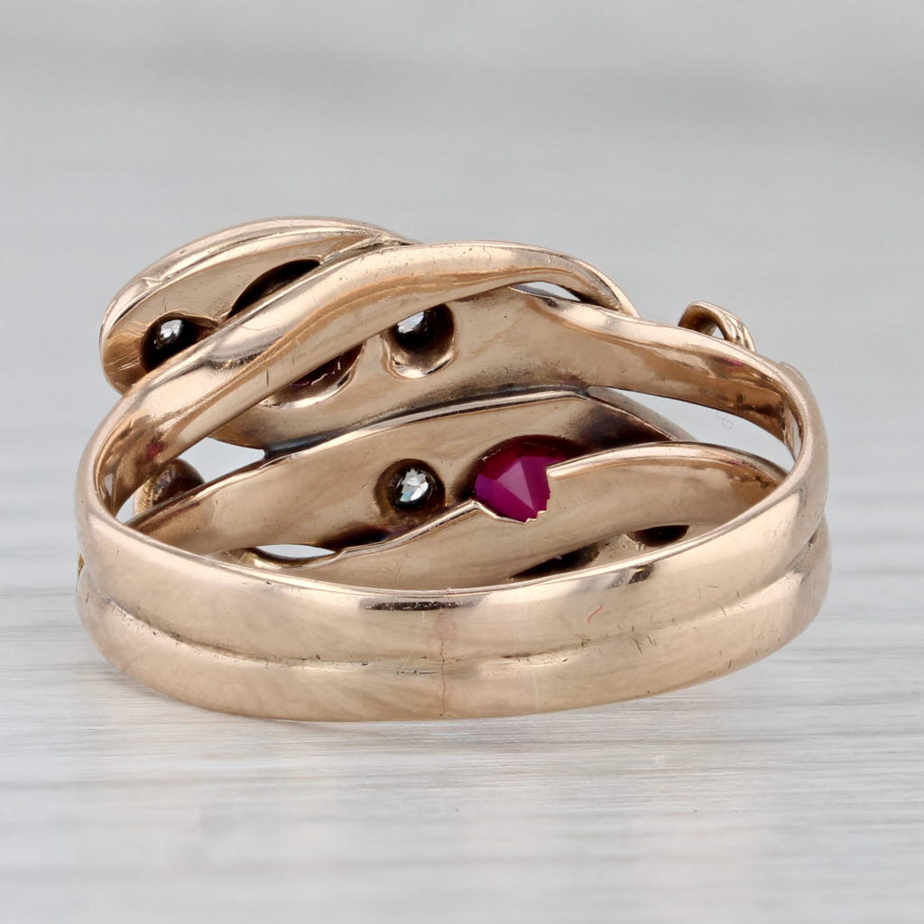 Gray Vintage 0.70ctw Lab Created Ruby Diamond Bypass Snake Ring 10k Gold Size 10