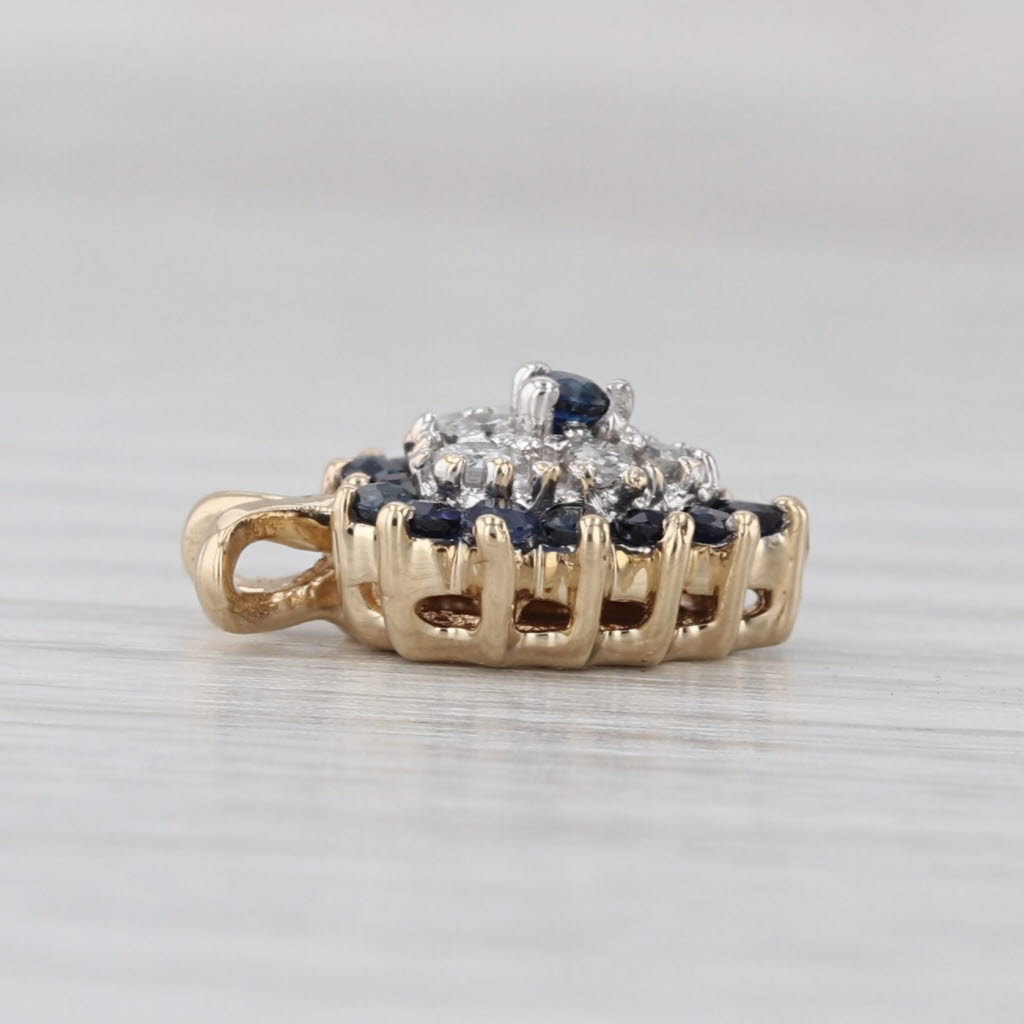 Blue Sapphire Diamond Heart Pendant 14k Yellow Gold Small Drop