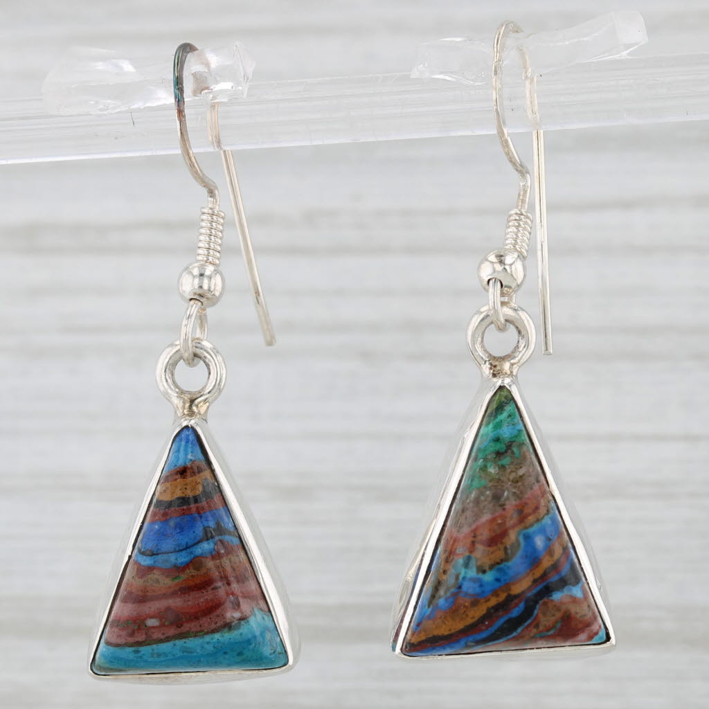 Light Gray Colorful Resin Sand Dangle Earrings Sterling Silver Hook Posts