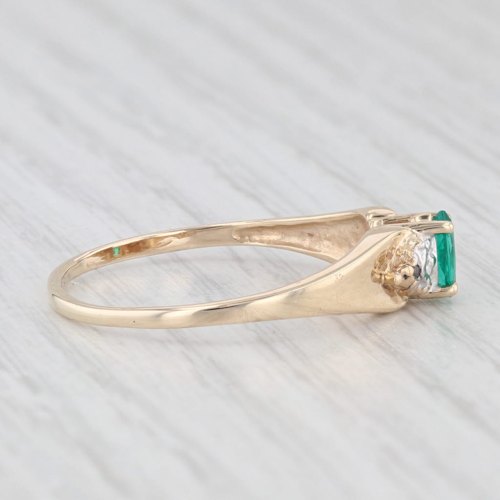 Light Gray 0.19ct Lab Created Emerald Marquise Solitaire Ring 10k Gold Diamond Accents