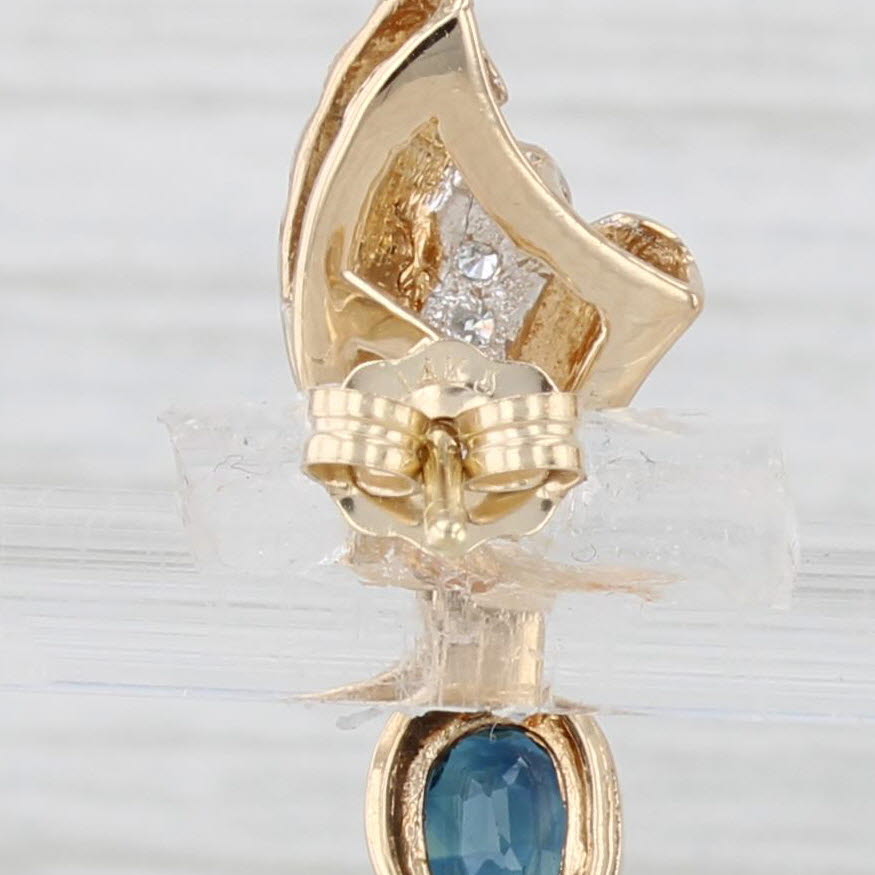 Light Gray 0.86ctw Blue Sapphire Diamond Drop Earrings 14k Yellow Gold