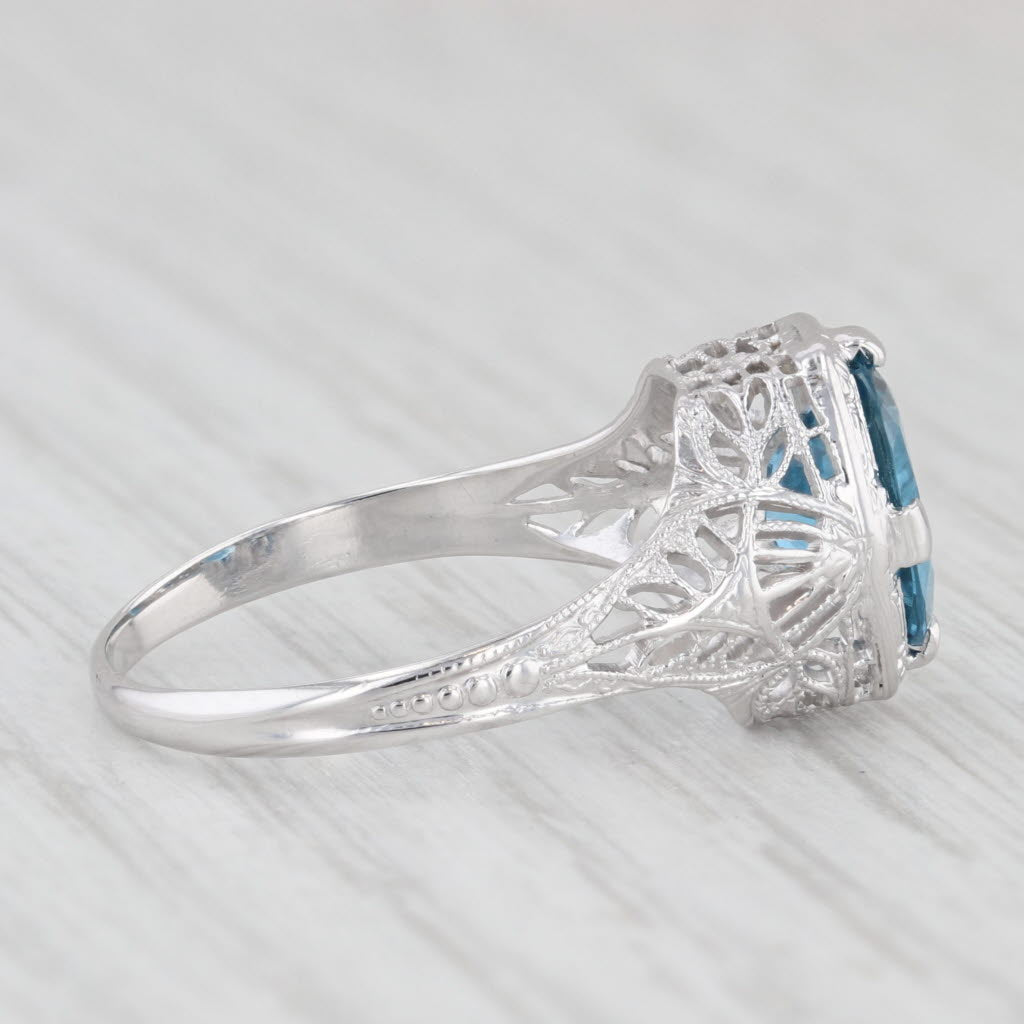 Light Gray Vintage 1.84ct London Blue Topaz Filigree Ring 14k White Gold Sz 7.5 Engagement