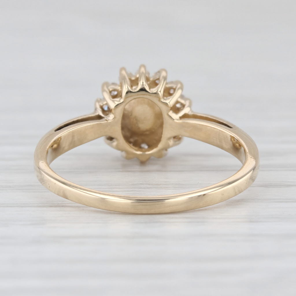 Cultured Pearl Diamond Halo Ring 14k Yellow Gold Size 6.5