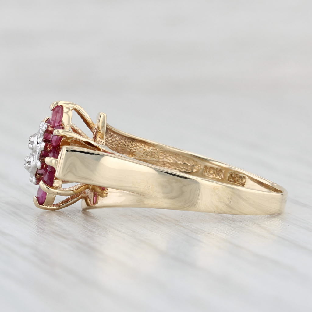 Light Gray 0.55ctw Ruby Ring 10k Yellow Gold Size 8.5 Diamond Accents Bypass Cathedral