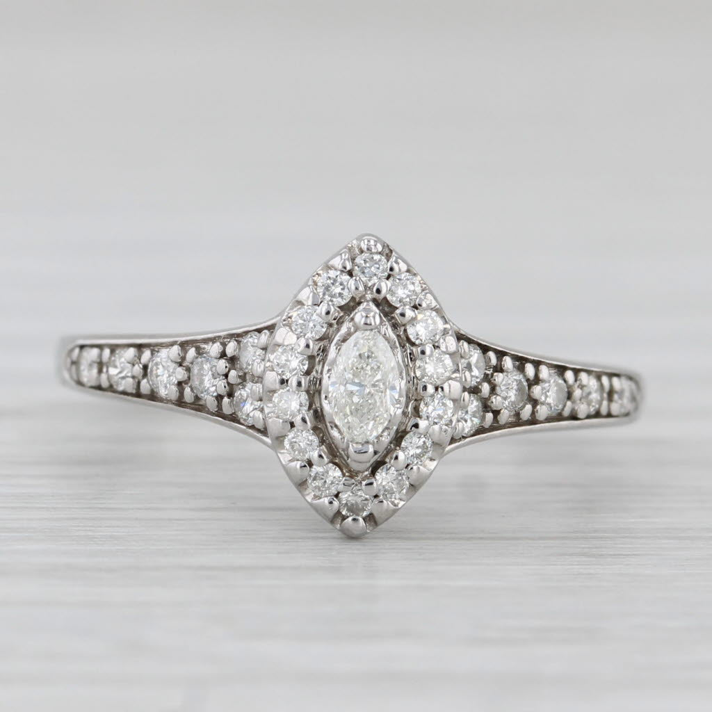 Light Gray 0.33ctw Diamond Marquise Halo Engagement Ring 14k White Gold Size 7