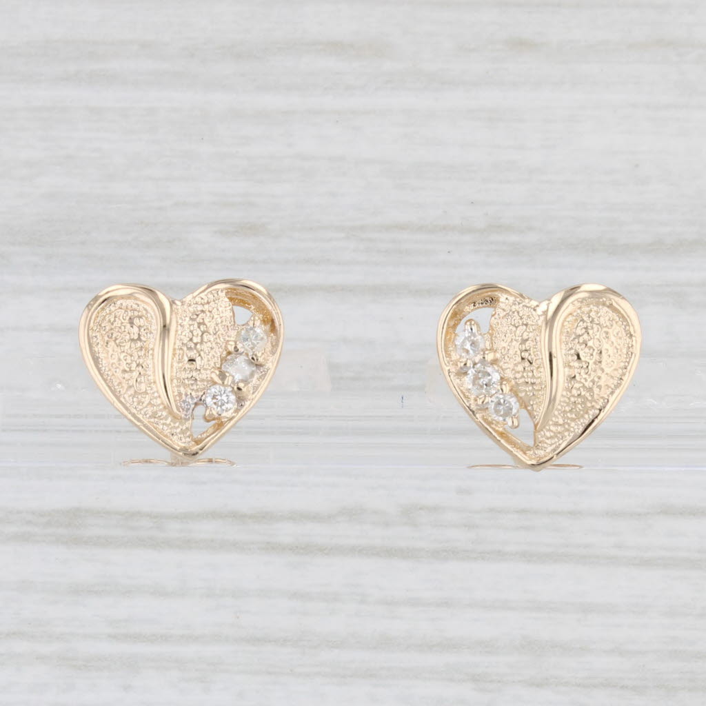 Light Gray Diamond Accented Heart Stud Earrings 14k Yellow Gold