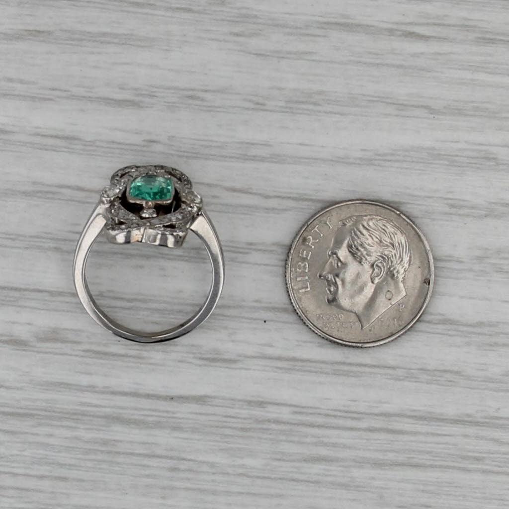 1.05ctw Emerald Diamond Vintage Ring 9k-14k Platinum Ring Size 4.25