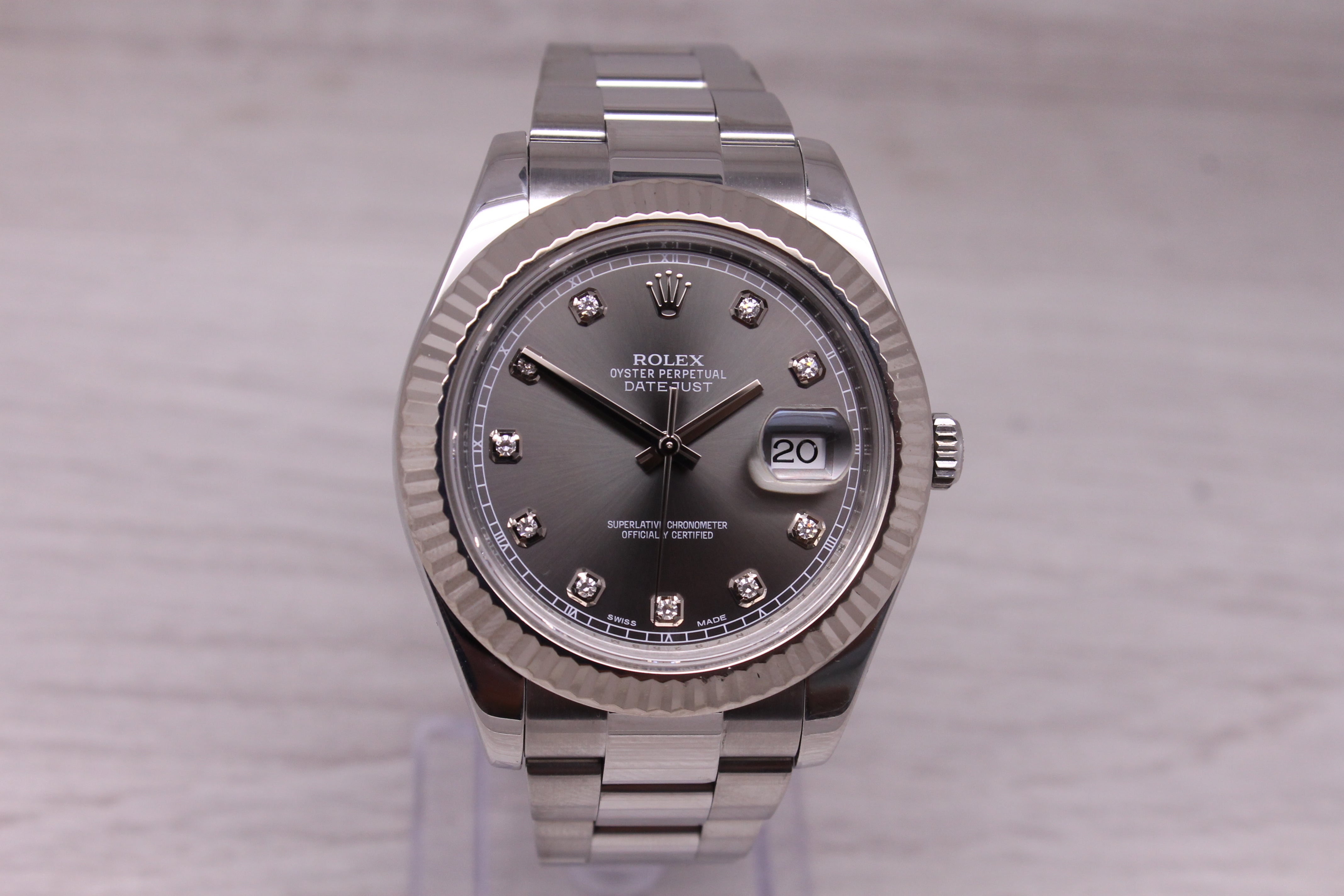 2014 Rolex Datejust 41 116334 Mens Watch w Box Card Rhodium 10 Diamond Oyster
