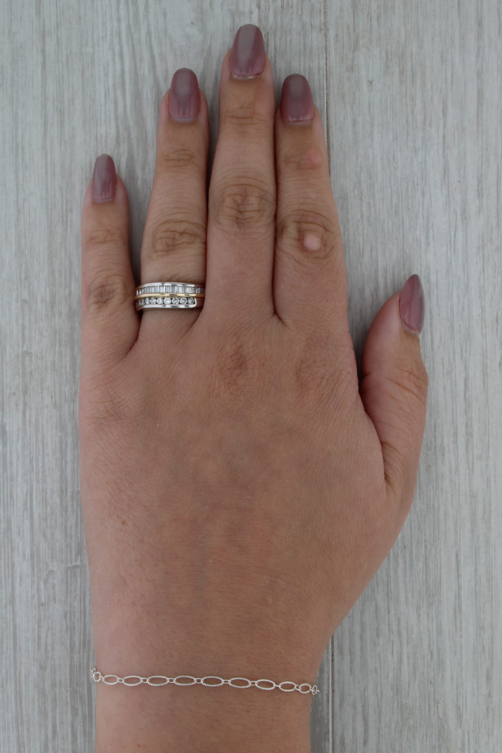 0.70ctw Diamond Ring 14k Gold 2-Toned Wedding Anniversary 2-Band Design