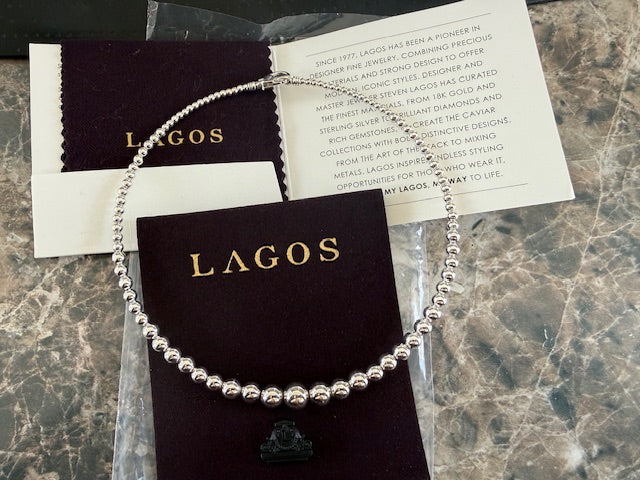 Lagos Caviar Bubbly Petite Graduated Bead Necklace Sterling Silver Card & Pouch