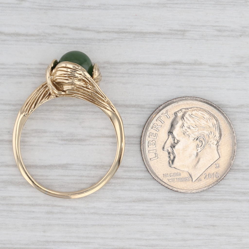 Light Gray Vintage Green Nephrite Jade Solitaire Ring 10k Yellow Gold Size 7.5
