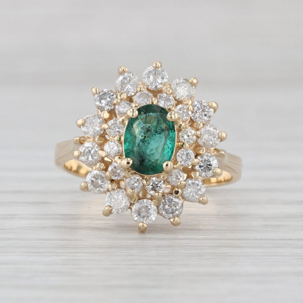 2.20ctw Emerald Diamond Flower Halo Ring 14k Yellow Gold Size 6.5-6.75