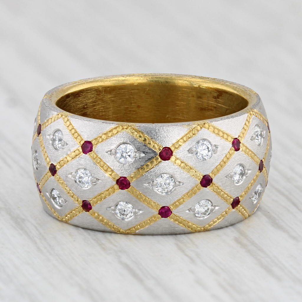 Light Gray David Zoltan Ruby Dutchess Band 0.82 Ruby Diamond Ring 22k Gold 950 Platinum