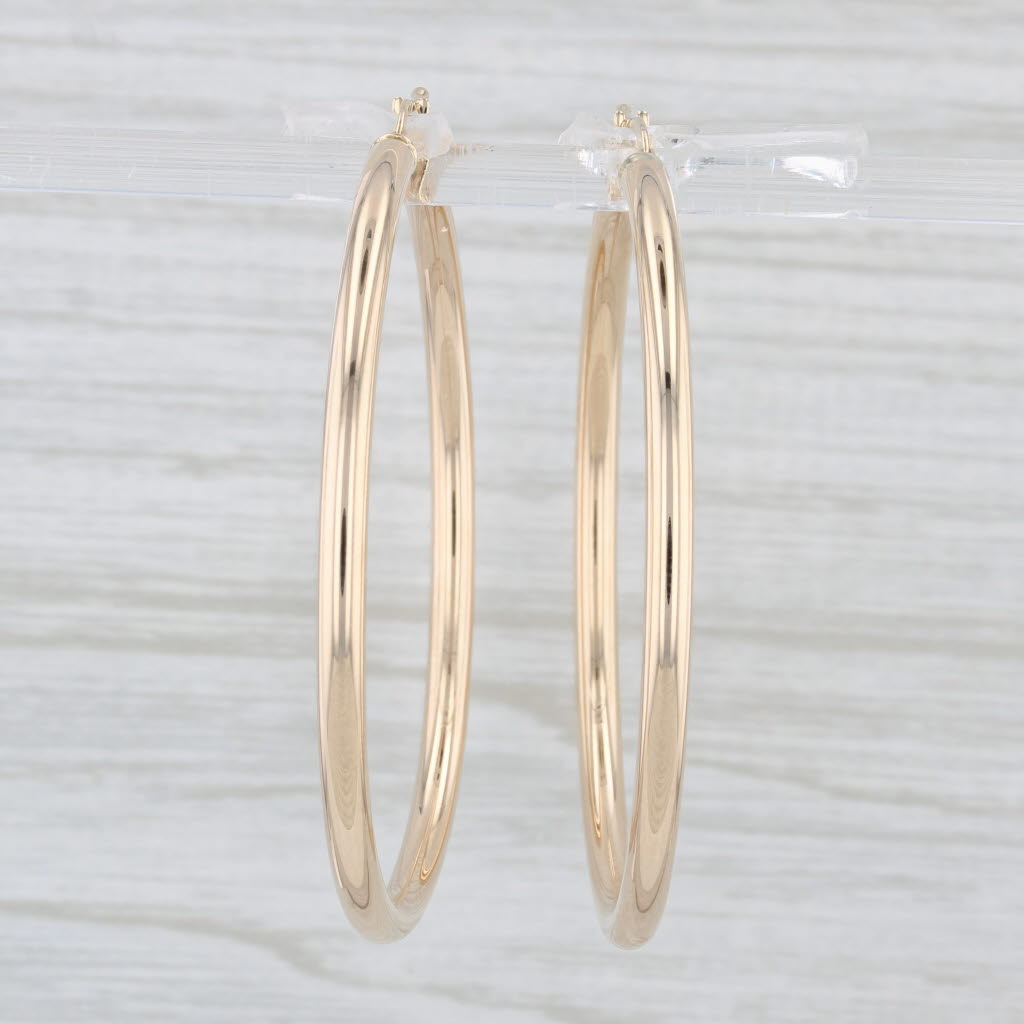 Light Gray New Hoop Earrings 14k Yellow Gold Round Hoops Pierced Snap Top 3 x 50mm