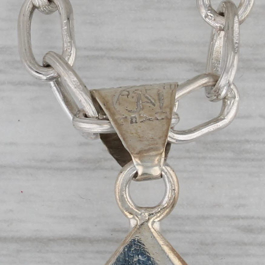 Dark Gray 5.10ct Lab Created Blue Spinel Necklace Sterling Silver Taxco Modernist 27.25"