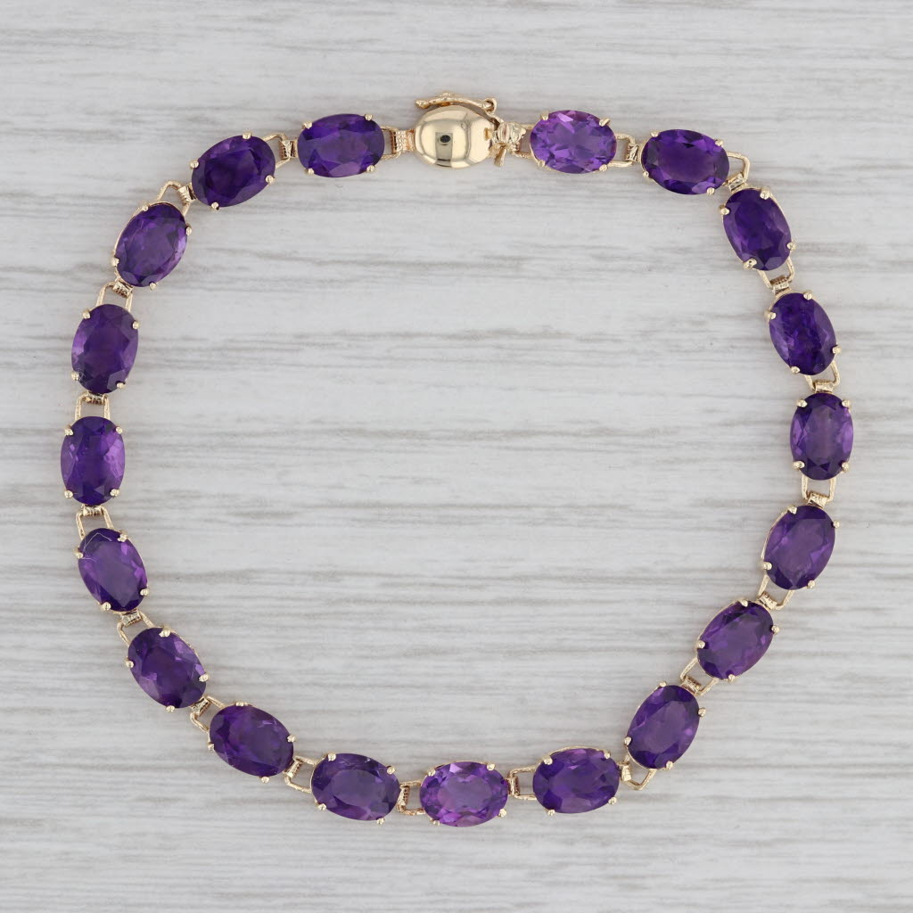 Gray 14.25ctw Amethyst Tennis Bracelet 14k Yellow Gold 7" 5mm