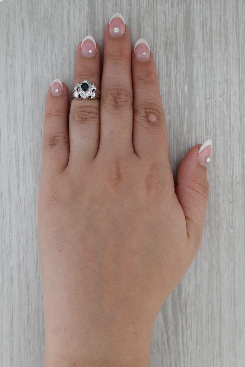 0.82ctw Blue Sapphire Diamond Halo Ring 18k White Gold Size 3.5 Engagement