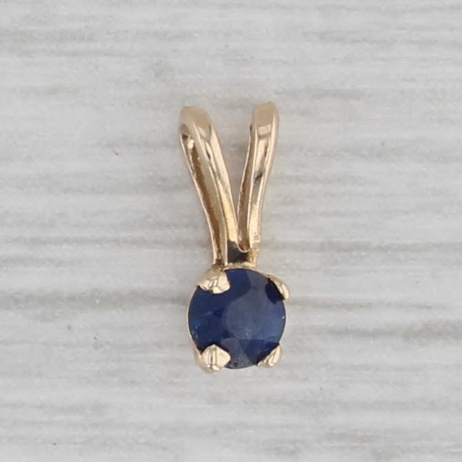 Gray Small 0.13ct Blue Sapphire Round Solitaire Pendant 14k Yellow Gold Drop