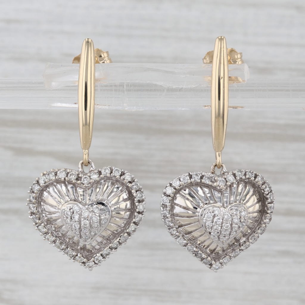 0.36ctw Diamond Heart Dangle Earrings 14k Yellow White Gold Pierced Drops