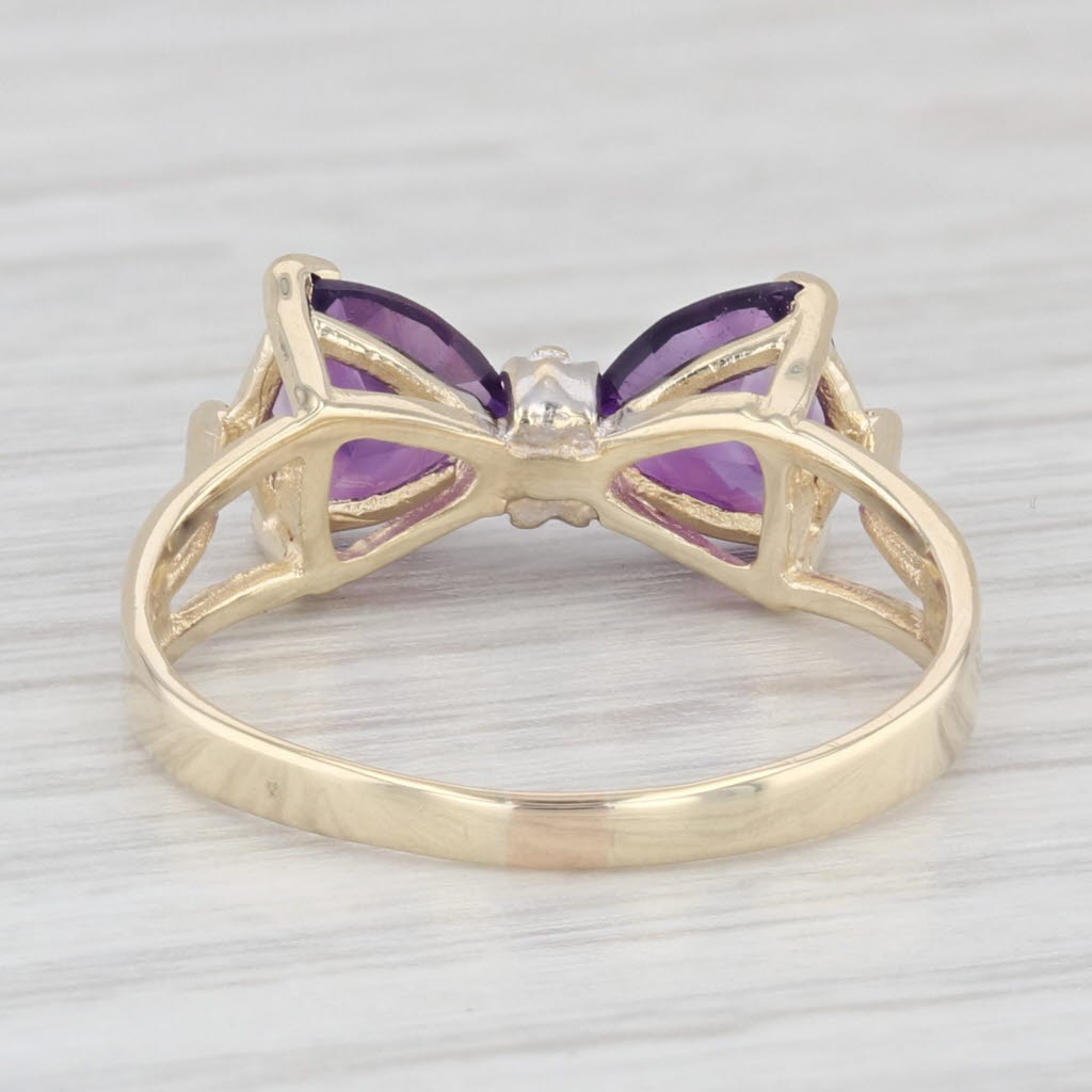 Light Gray 1.30 ctw Amethyst Diamond Bow 10K Yellow Gold Size 7 Ring