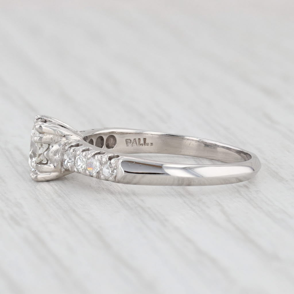 Light Gray 0.93ctw Round Diamond Engagement Ring Palladium Size 6.75 Solitaire w/ Accents