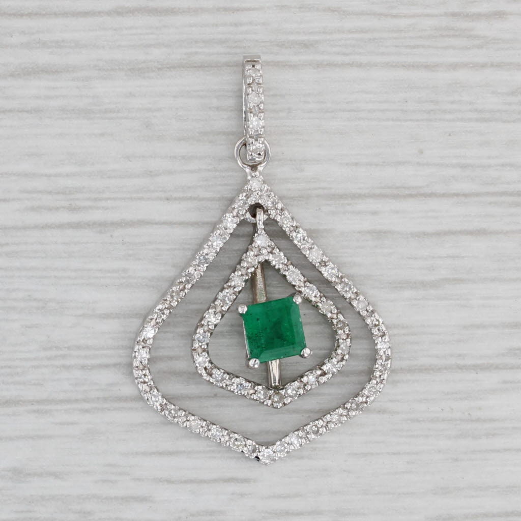 Gray 0.49ctw Emerald Diamond Teardrop Pendant 14k White Gold