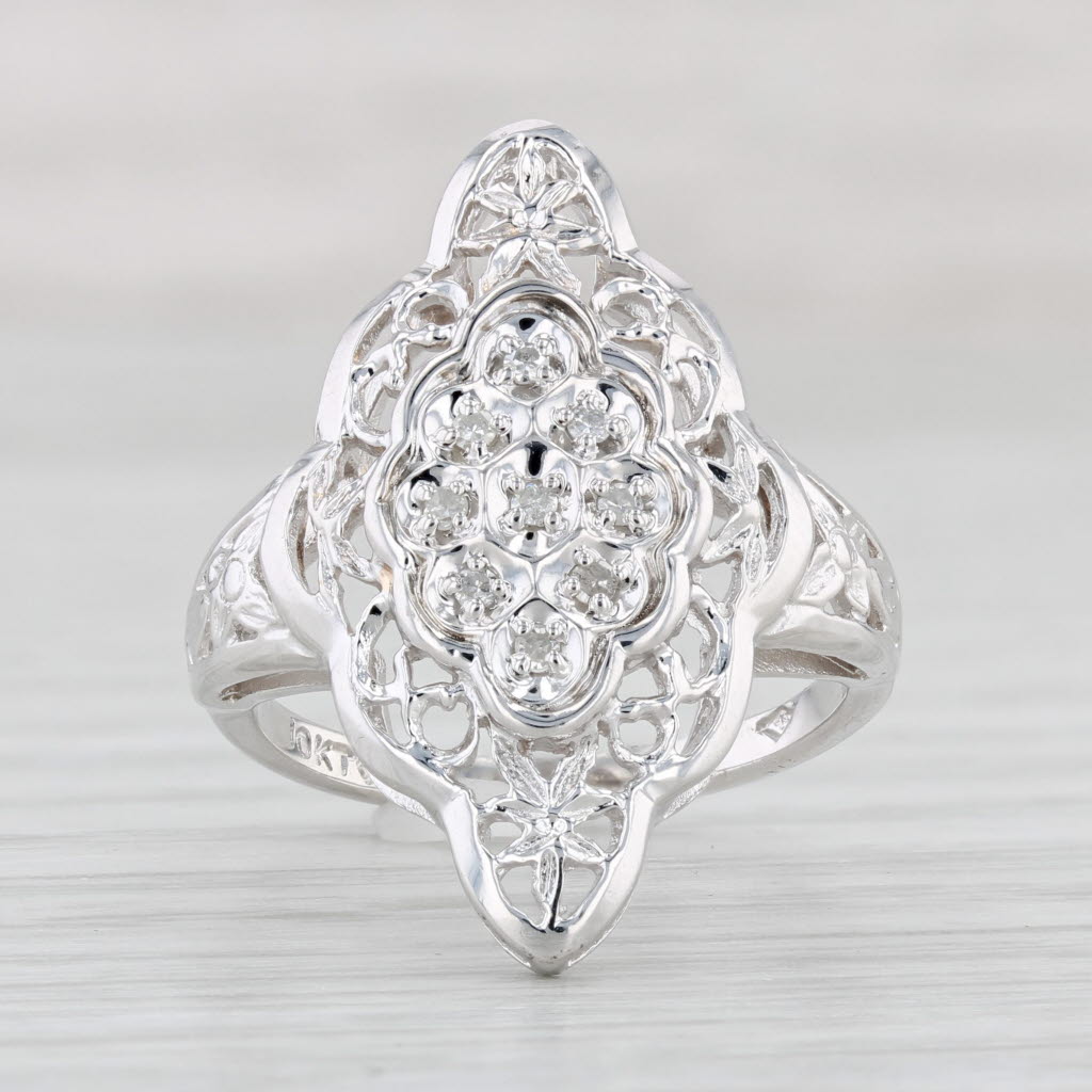Light Gray Diamond Cluster Openwork Ring 10k White Gold Size 6.5 Cocktail