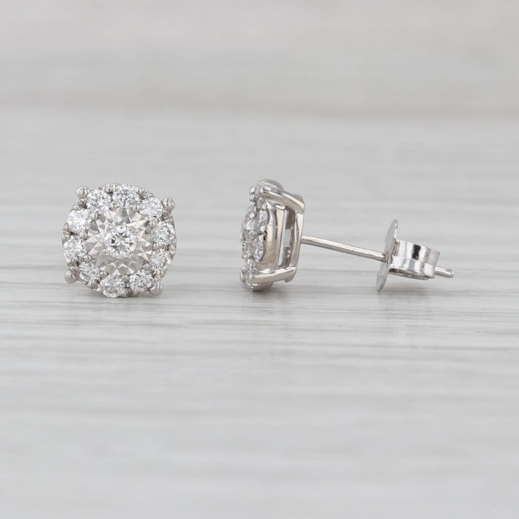 0.47ctw Diamond Pave Cluster Stud Earrings 14k White Gold Studs