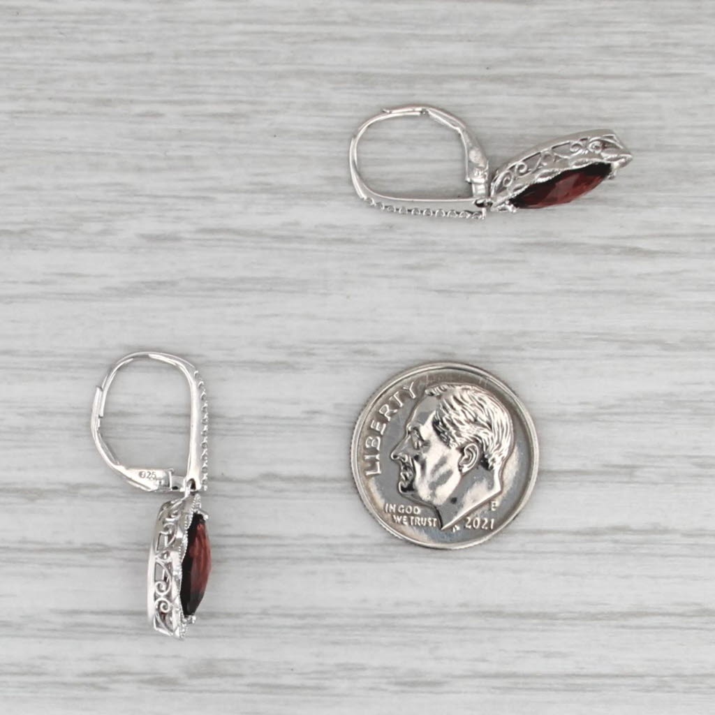 2.61ctw Garnet Diamond Dangle Earrings Sterling Silver Lever Back Drops