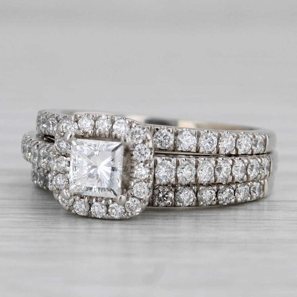 Gray 1.33ctw Princess Halo Engagement Ring Bridal Set 18k Gold Size 5 Celebration 102