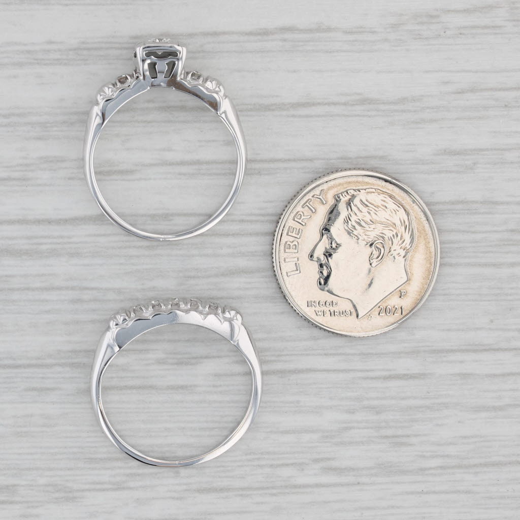 Gray 0.14ctw Diamond Engagement Ring Wedding Band Bridal Set 14k Gold Size 4