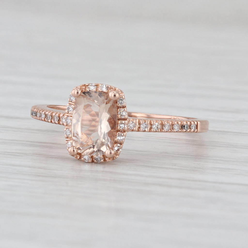 0.81ctw Morganite Diamond Halo Ring 14k Rose Gold Size 7.25 Engagement