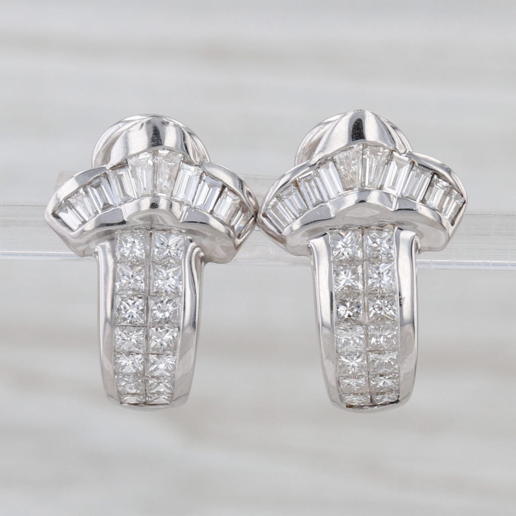 2.10ctw Diamond J-Hook Earrings 18k White Gold Omega Back Drops