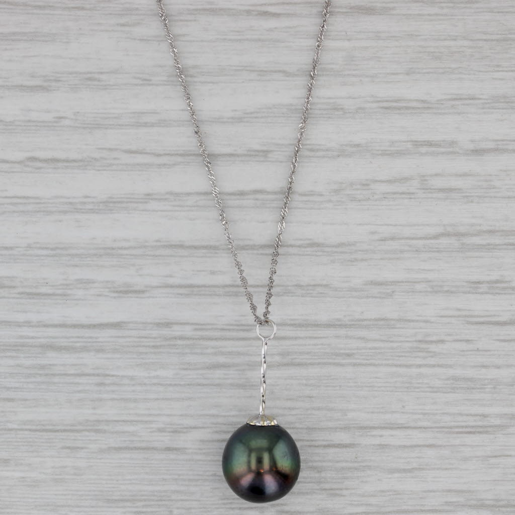 Gray Effy Cultured Black Pearl Pendant Necklace 14k White Gold 17.5" Singapore Chain